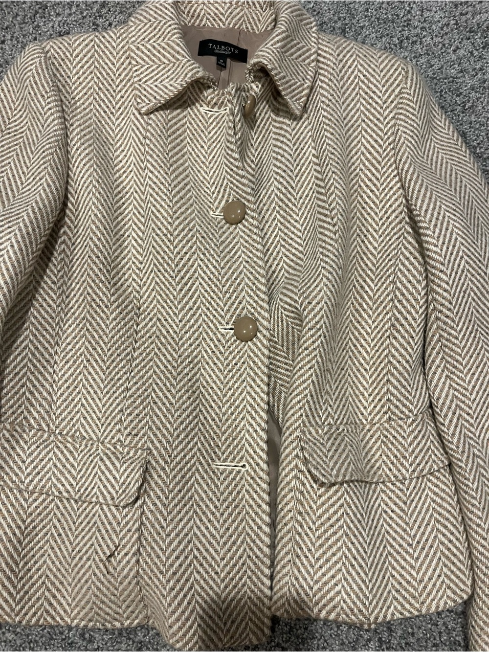 Talbots Cream and Tan Herringbone Blazer